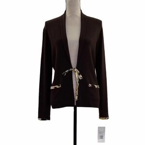 HARVE Benard Brown Leopard Tie Front Sweater M